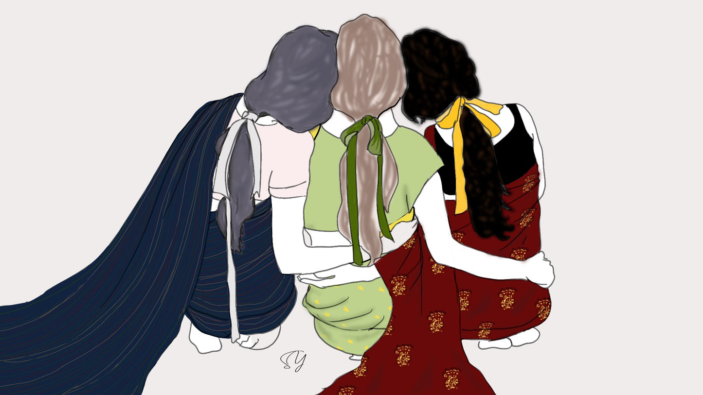 Moments of friendship captured in a digital illustration by studioSY. Warmth and silent moments in friendship.